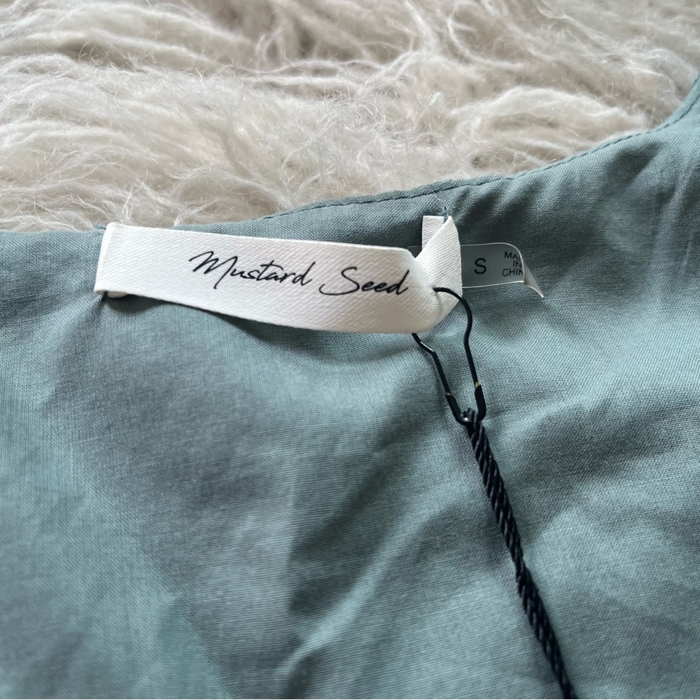 NWT Mustard Seed 'Faded Green' side tie v-neck long sleeve flowy dress sz S - Picture 4 of 8